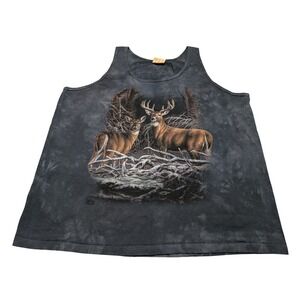 The Mountain Tank Top Mens XXXL Grey Deer Graphic Vintage 2003 Tie Dye Wildlife